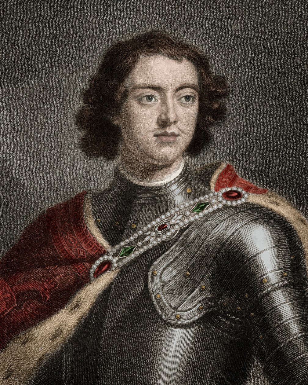 Portrett av Peter I den store (1672-1725) tsar av Russland - Peter den store eller Peter I 1672-1725 - gravering - 1800-tallet av Unknown artist