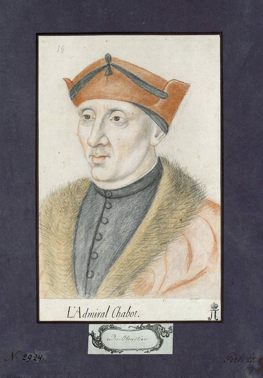 Portrett av Philippe de Chabot (1492-1543), admiral av Frankrike, anonym. Fargeblyanter på papir, størrelse: 28x19, ca 1530, State Hermitage, St. Petersburg av Unknown artist