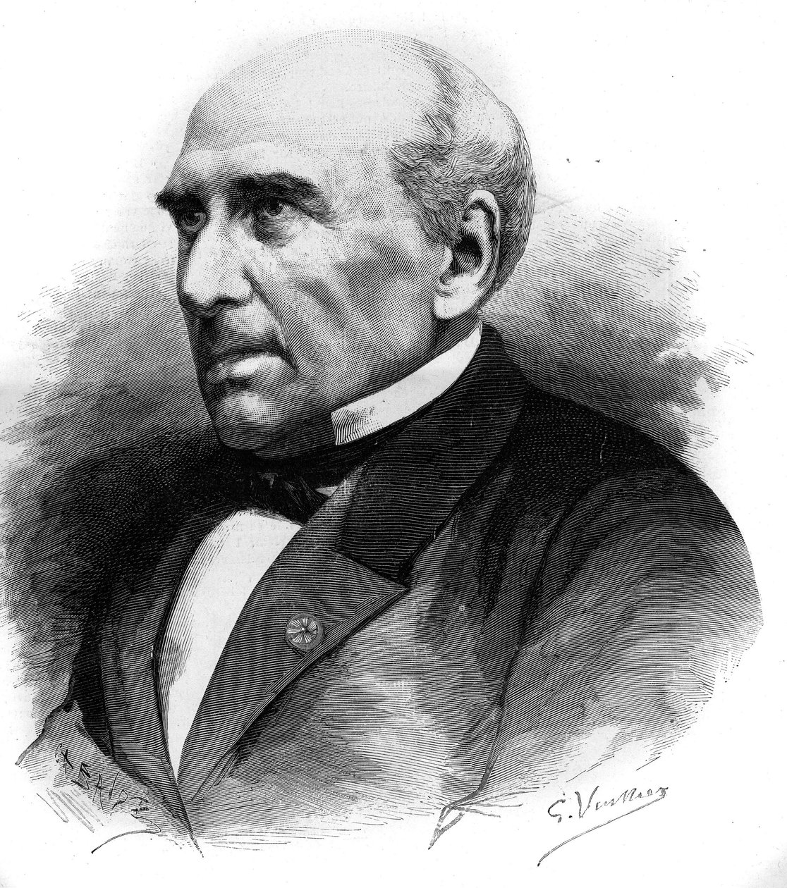 Portrait of Pierre Guillaume Frederic Le Play (Pierre-Guillaume-Frederic) (1806-1882), French engineer and sociologist. Engraving In “” Le Monde Illustré”” n°1306 of 8 April 1882. av Unknown artist