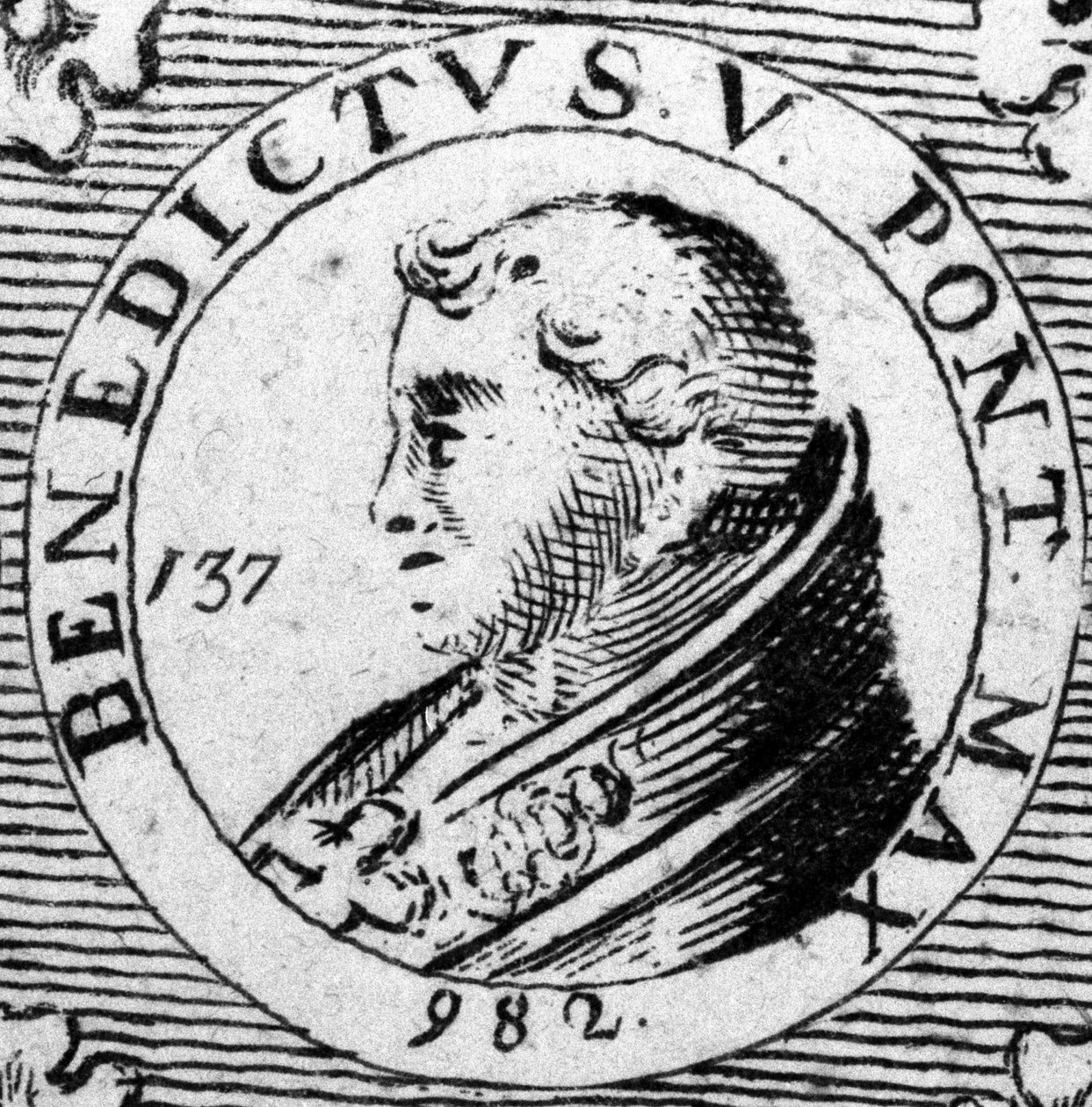 Portrett av pave Benoit V. Gravering av det 19. århundre. av Unknown artist