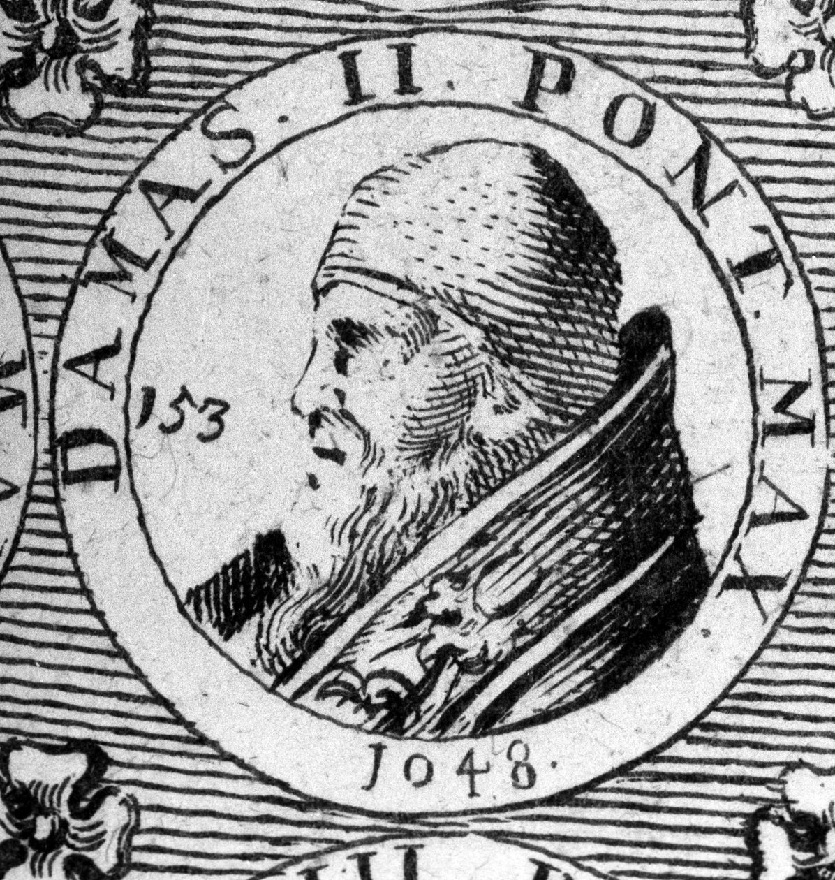 Portrett av pave Damaskus II (død 1048). av Unknown artist
