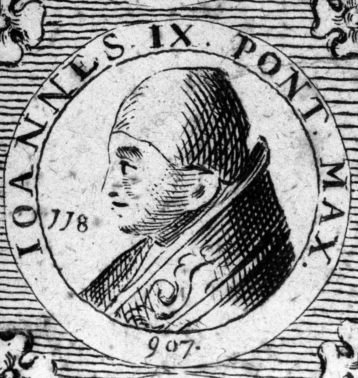 Portrett av pave Johannes IX (898-900). av Unknown artist