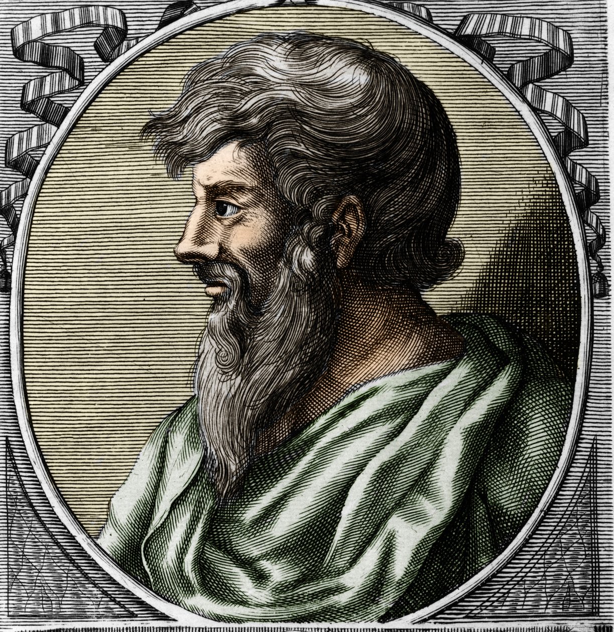 Portrait of Pythagoras (ca. 570 - around 480 BC), Greek mathematician and philosopher. Engraving of the 18th century av Unknown artist
