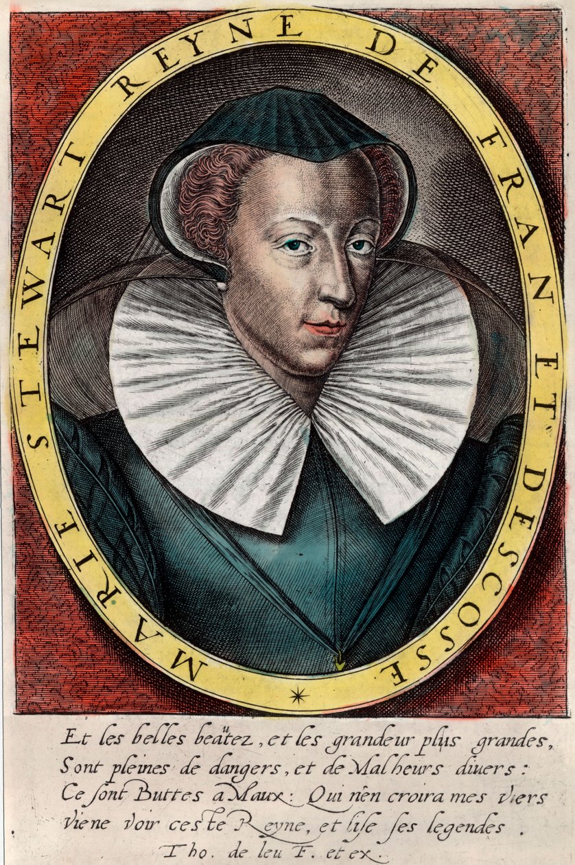 Portrett av dronning Marie Stuart (1542 - 1587), dronning av Frankrike og Skottland. Gravering fra 1500-tallet. Privat samling. av Unknown artist
