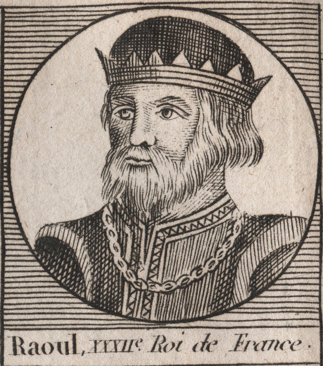 Portrett av Raoul av Frankrike (eller Rodolphe, ca. 890-936) Konge av Franc - Rudolph (Raoul, Rodolphe) av Burgund, konge av Frankrike (923-936) - gravering fra "Instruction sur l