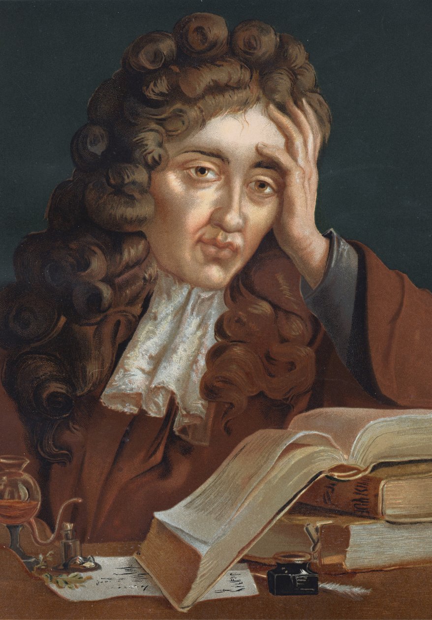 Portrett av Robert Boyle (1627 - 1691), irsk fysiker og kjemiker. basert på The Science and its Men av Louis Figuier. Barcelona 1881 av Unknown artist