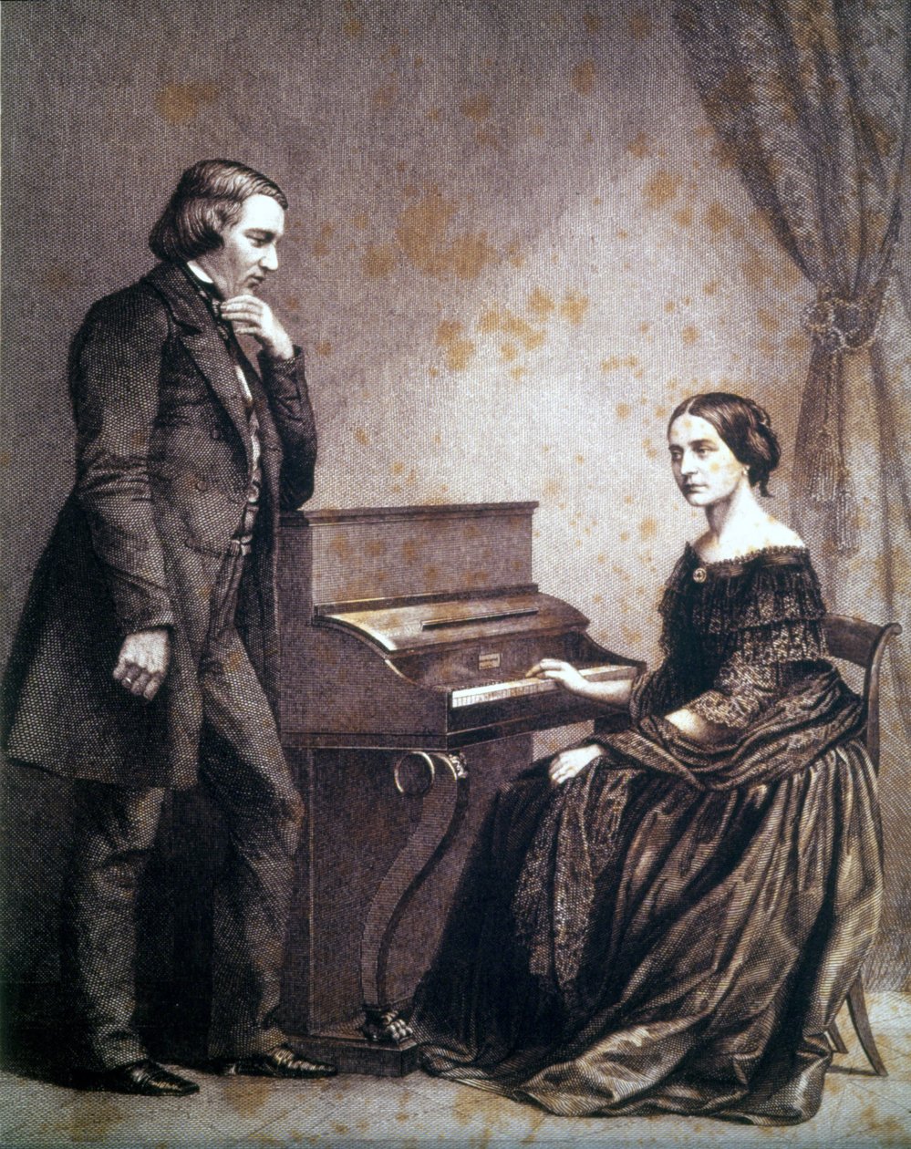Portrett av Robert Schumann (1810 - 1856), tysk komponist, og Clara Schumann (1819 - 1896), tysk pianist. av Unknown artist