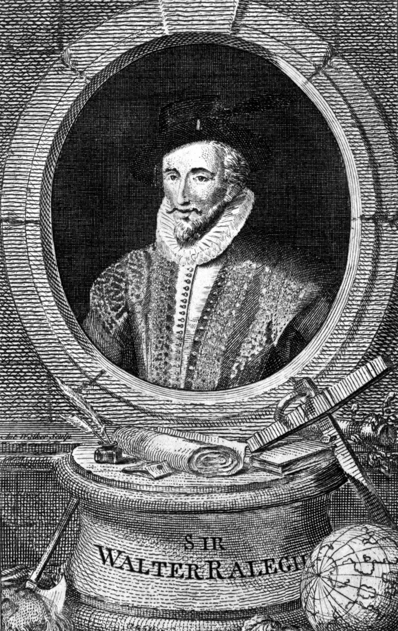 Portrett av Sir Walter Raleigh (1554 - 1618), engelsk hoffnavigatør og forfatter. Gravering fra 1700-tallet. av Unknown artist