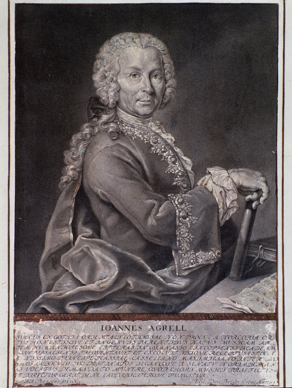 Portrett av den svenske komponisten og fiolinisten Johan Joachim Agrell (Gravering av Unknown artist