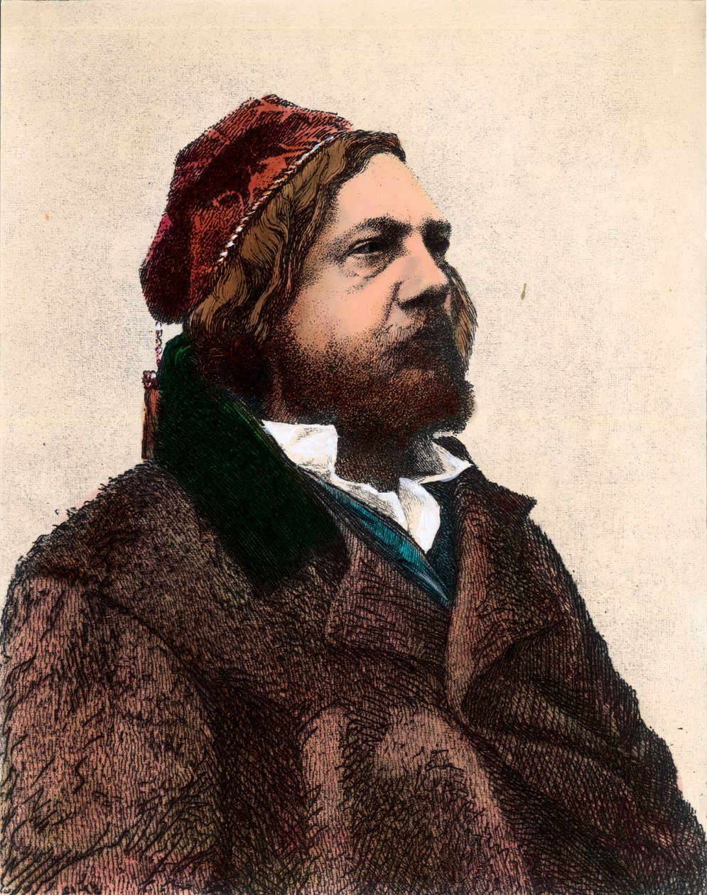 Portrett av Theophile Gautier (1811 - 1872), fransk poet, romanforfatter og kunstkritiker. Gravering av 1800-tallet. Privat samling. av Unknown artist