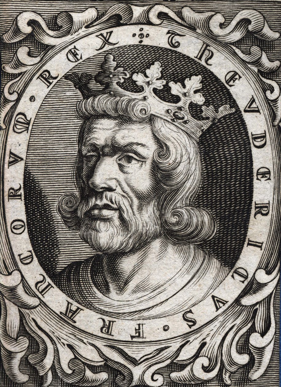 Portrait of Thierry I (? - 533), King of Austrasia. 18th century engraving. av Unknown artist