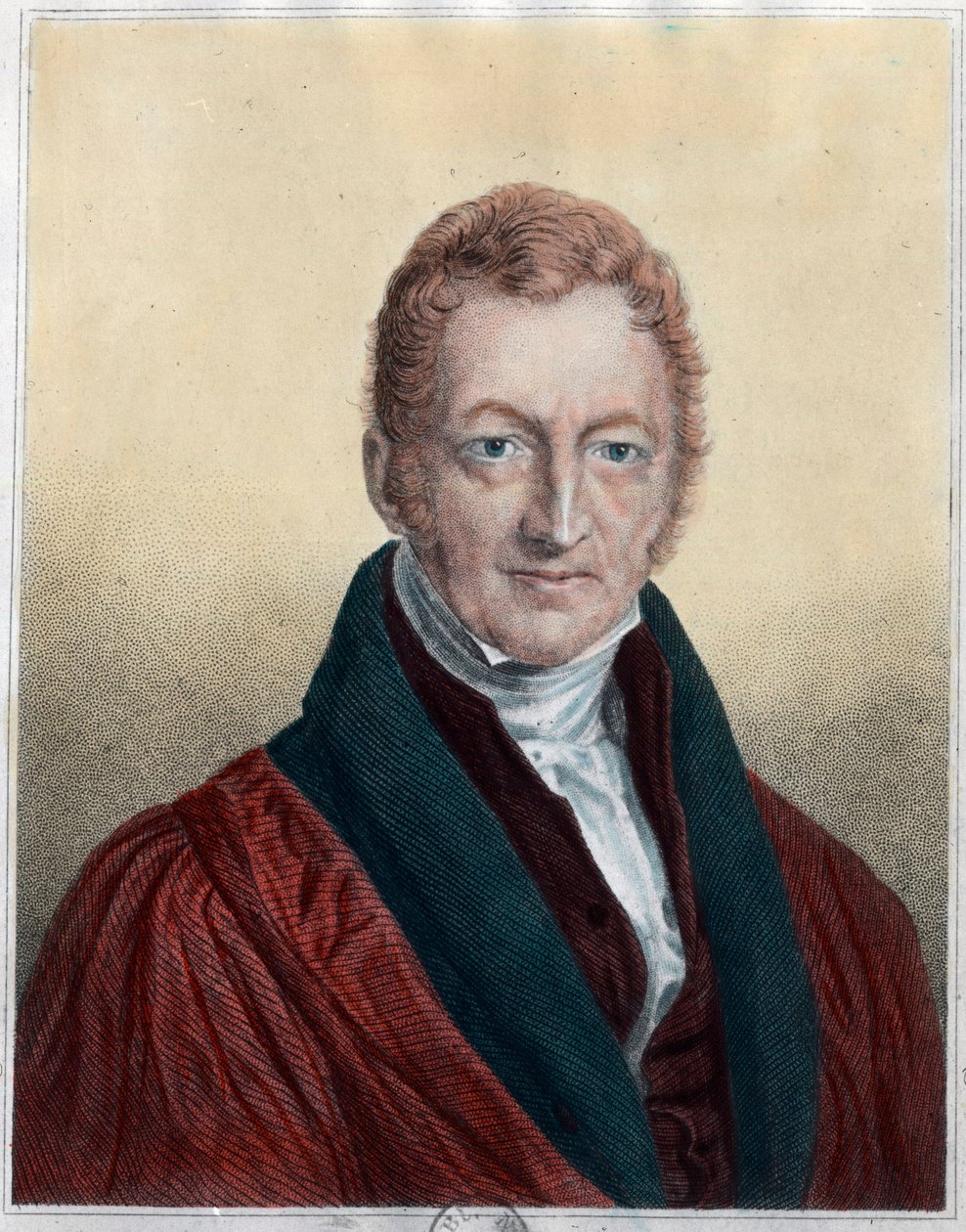 Portrett av Thomas Malthus (1766 - 1834), engelsk økonom og pastor. Gravering av 1800-tallet. Privat samling. av Unknown artist