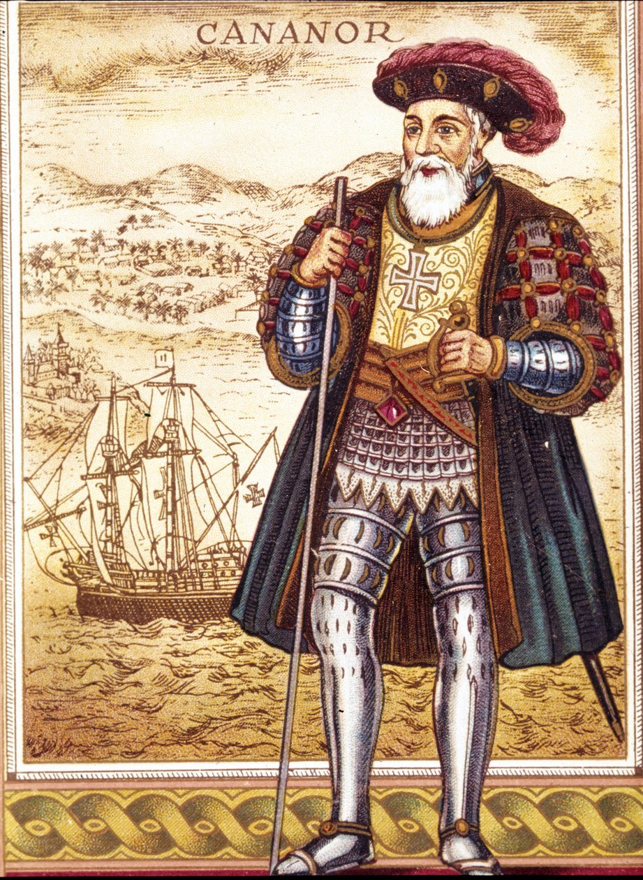 Portrett av Vasco de Gama. Kromolitografi. av Unknown artist