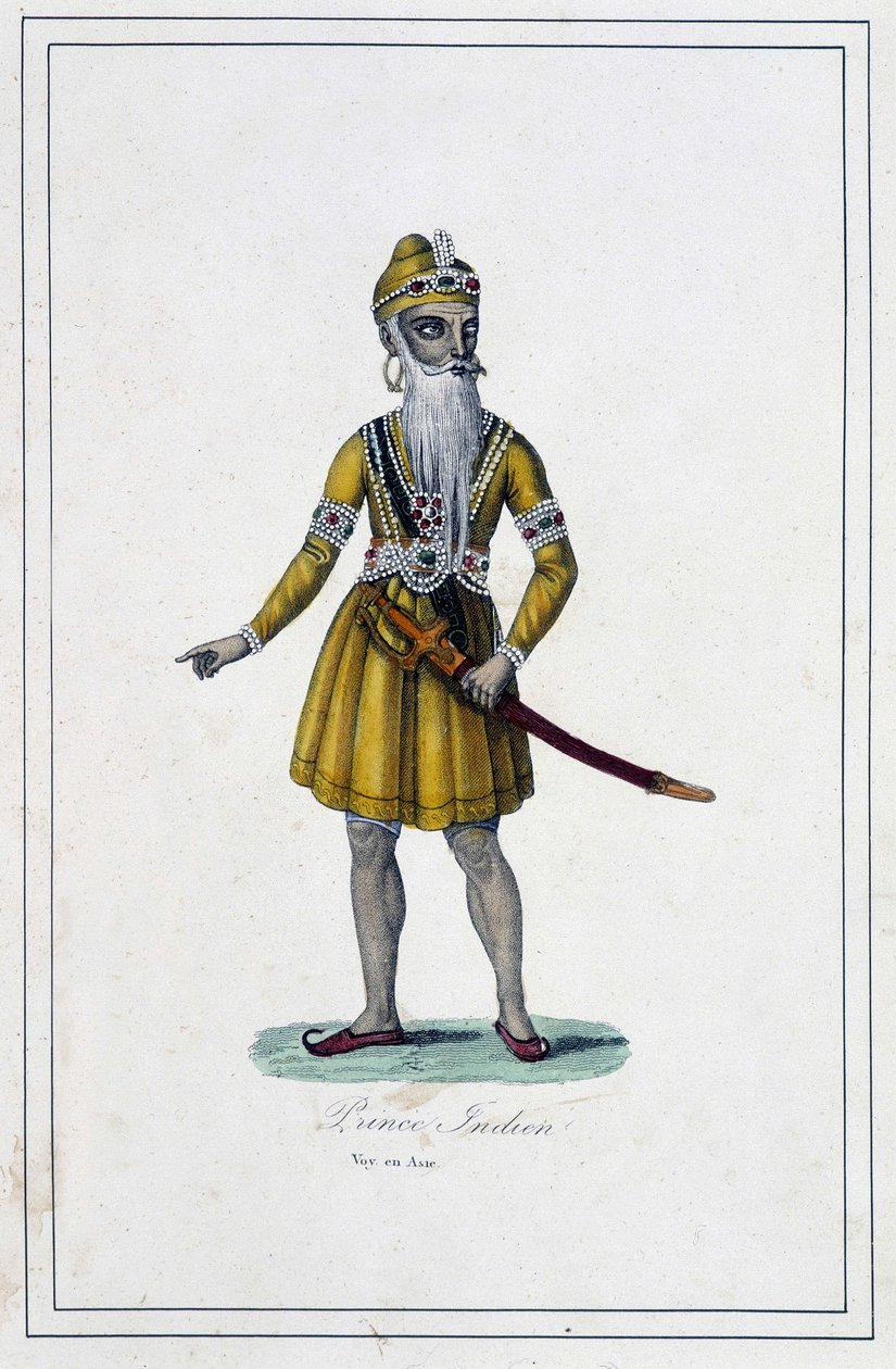Portrett av en indisk prins i tradisjonell vane - i "The peoples of the earth"" av Abbe Paul Jonhanneaud, Librairie des Bons livres av Unknown artist