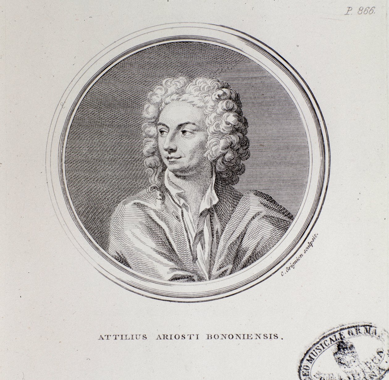 Portrett av den italienske komponisten Attilius Ariosto (gravering av Unknown artist