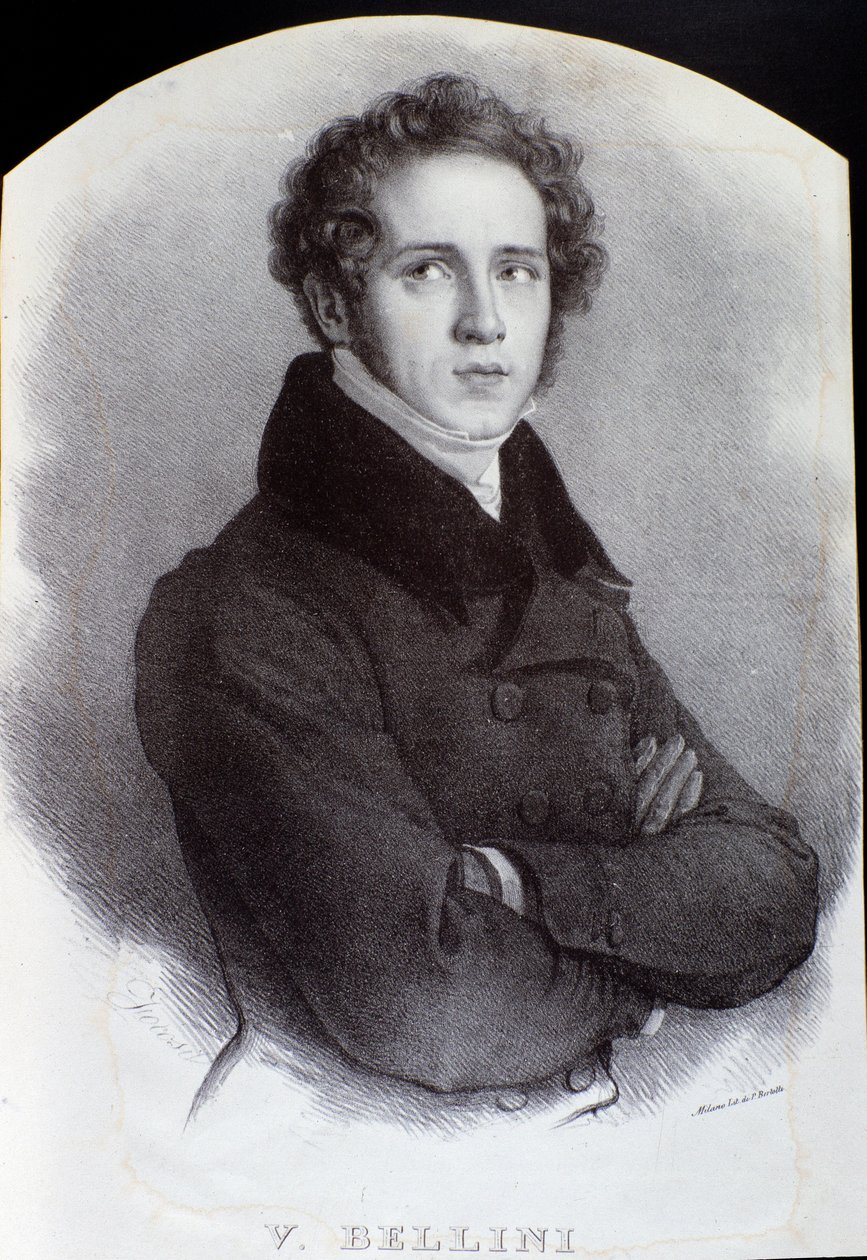 Portrett av den italienske komponisten Vincenzo Bellini (Gravering. 1800-tallet) av Unknown artist
