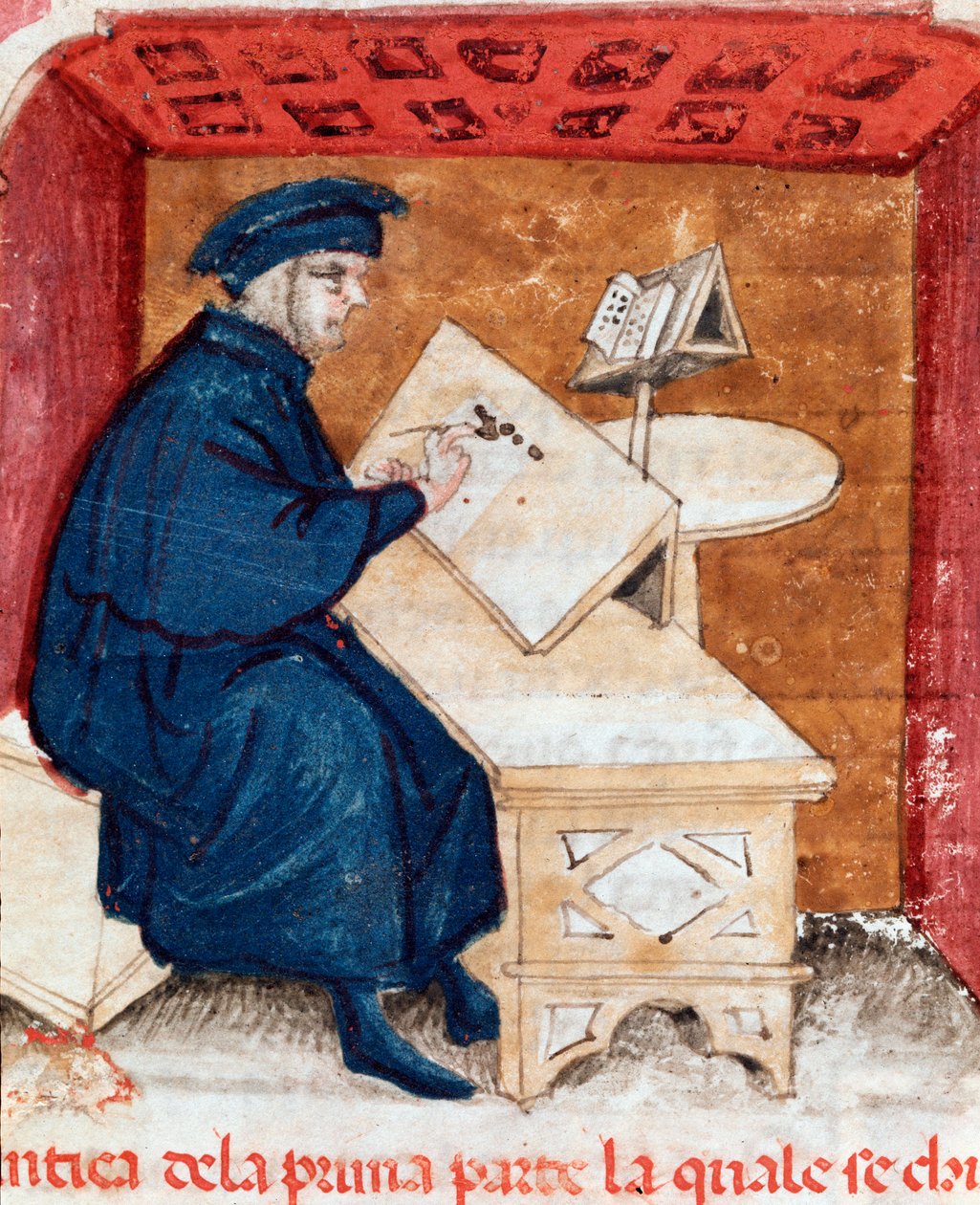 Portrett av den italienske poeten Dante Alighieri som skriver sin guddommelige komedie - miniatyrer av Unknown artist