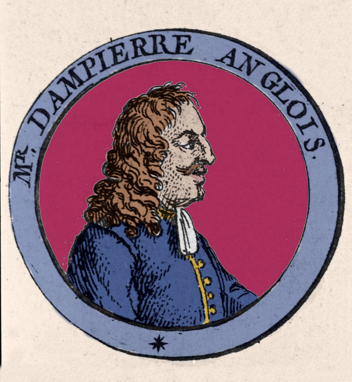 Portrett av den britiske Bucaneer, navigatøren og vitenskapsmannen William Dampier (1652-1715). Gravering av 1800-tallet av Unknown artist