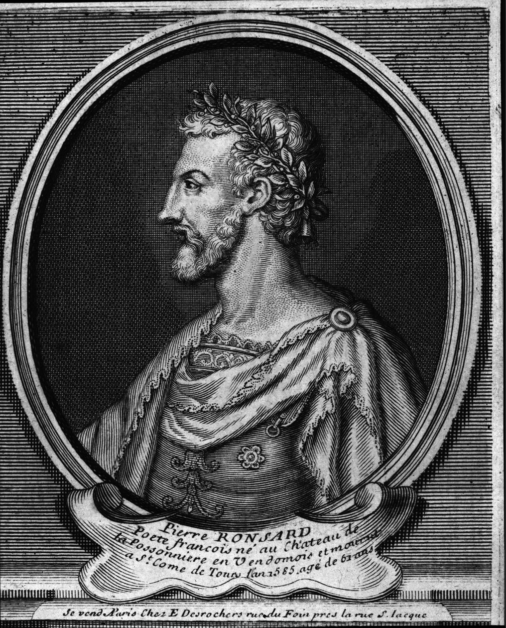 Portrett av den franske poeten Pierre de Ronsard (1524-1585) Gravering fra 1700-tallet av Unknown artist