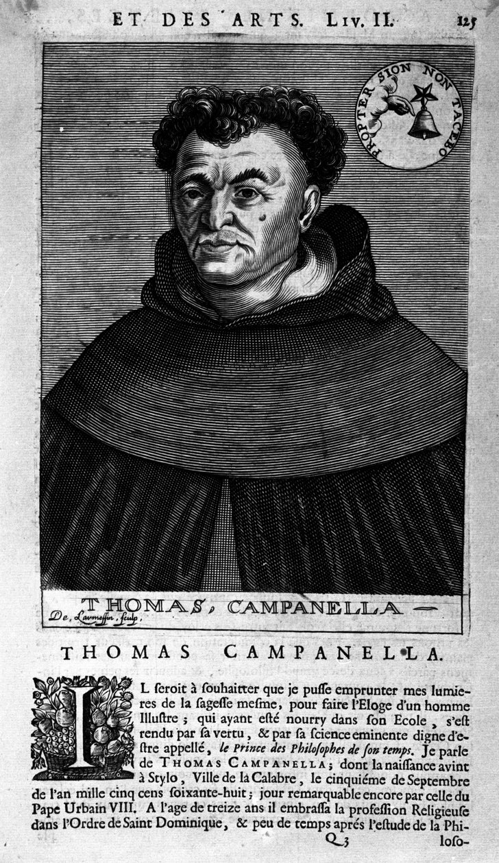 Portrett av den italienske filosofen Tommaso Campanella (1568-1639). blad av ukjent opprinnelse fra 1600-tallet av Unknown artist