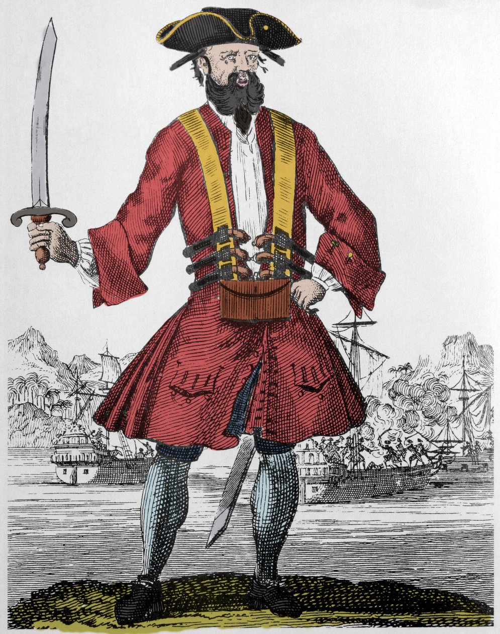 Portrett av piraten Edward Teach dit Barbenoire (Svartskjegg eller Svartskjegg av Unknown artist