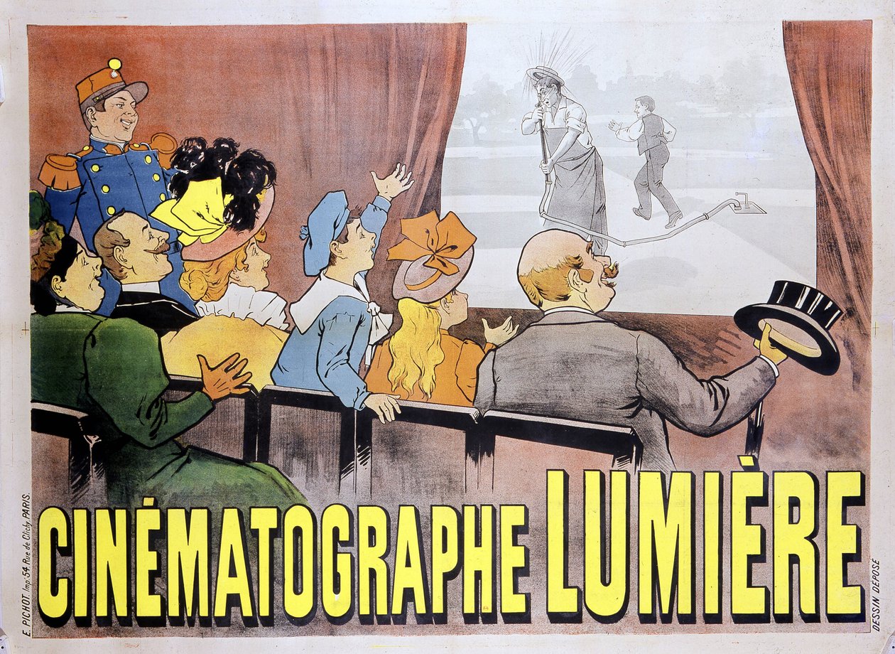 Plakat for kinematografen til brødrene Light for filmen "The watered sprinkler", slutten av 1800-tallet av Unknown artist