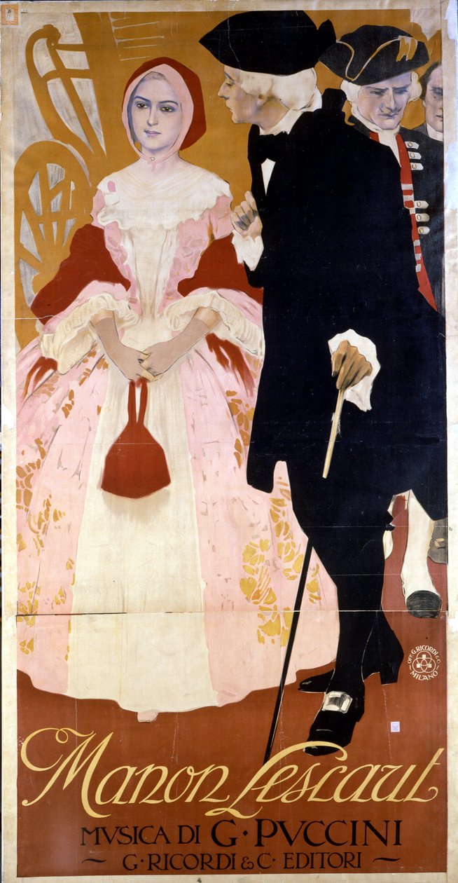 Plakat for operaen "Manon Lescaut" av Giacomo Puccini (1858-1924) 1893 ca. av Unknown artist