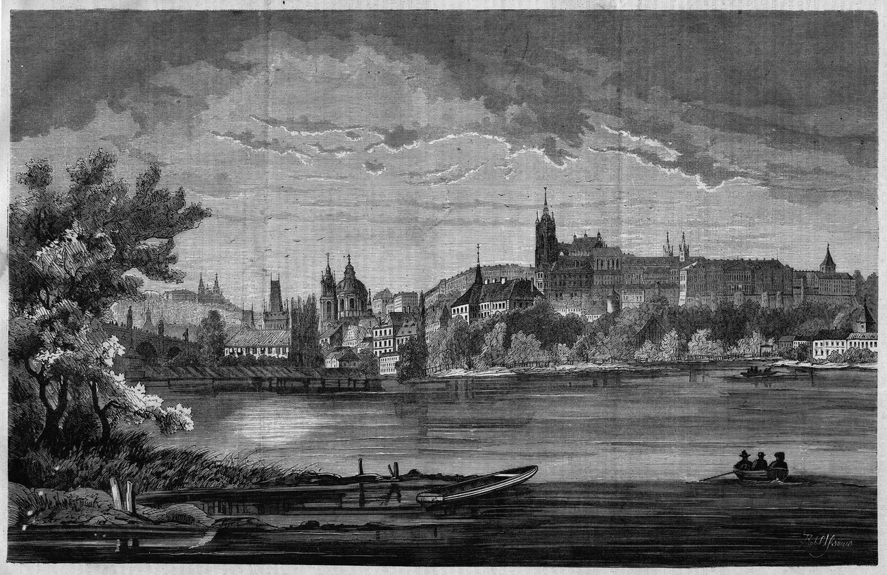 Prague, view of the church district of Saint Nicholas de la Kleinseite and the castle district (Hradcany) which includes the royal palace, 3 churches, a monastery and Saint Guy