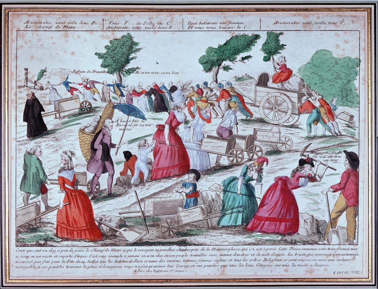 Forberedelse på Champs de Mars av festen 14. juli - gravering av Unknown artist