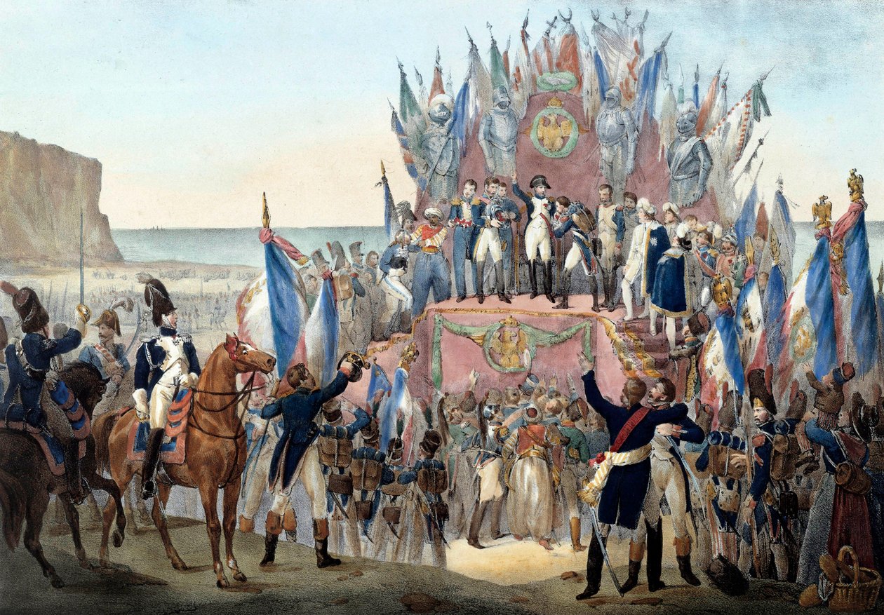 Presentasjon av Æreslegionen av Napoleon Bonaparte i Terlincthum-dalen i Boulogne (16. august 1804) Gravering - Paris, musee de l