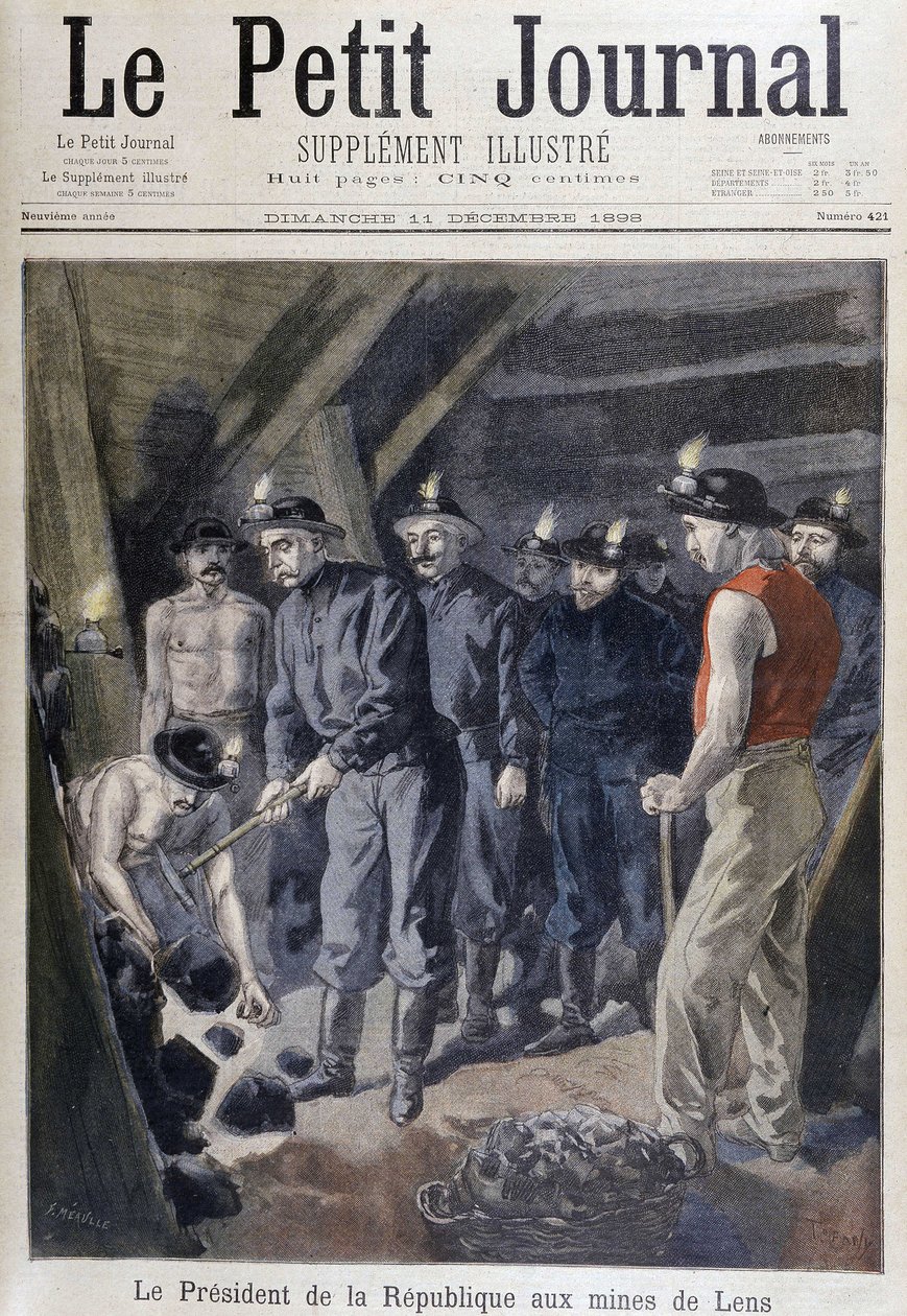 Republikkens president Jean Casimir-Perrier (Casimir Perrier, Casimir Perrier, Casimir Perrier) omgitt av gruvearbeidere ved gruvene til Lens, "" Le petit journal""" 11. desember av Unknown artist