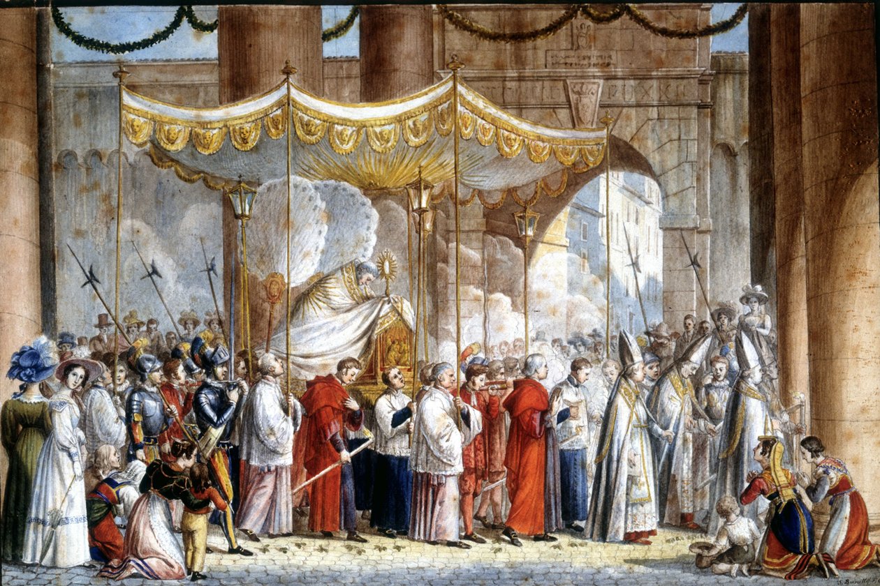 Prosesjon i Roma i 1835 av pave Gregoire XVI (1765 - 1846). av Unknown artist
