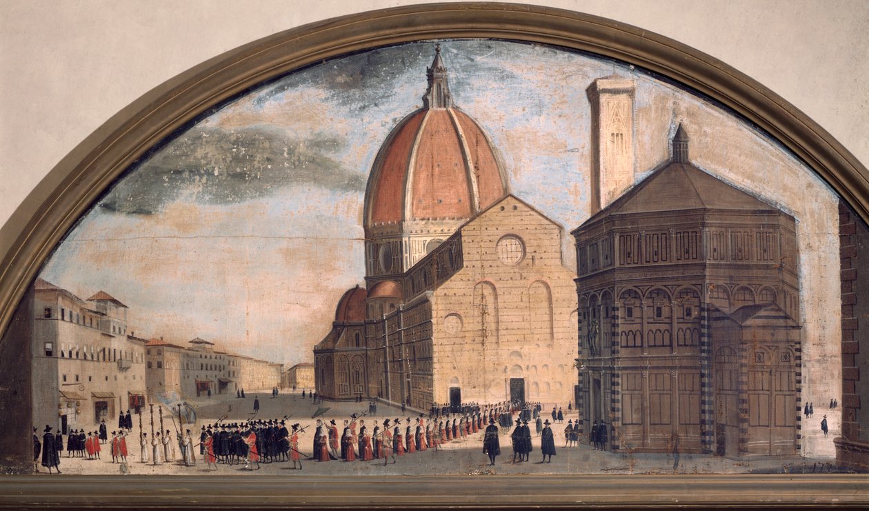 Prosesjon på katedralen Santa Maria del Fiore-plassen, Firenze (maleri, ca. 1650) av Unknown artist