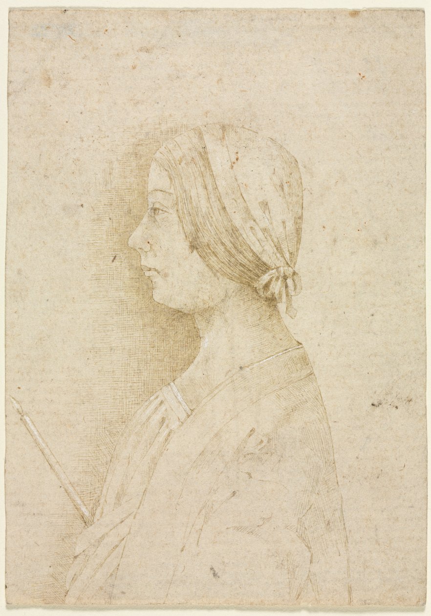 Profil av en jente som holder et stearinlys av Unknown artist