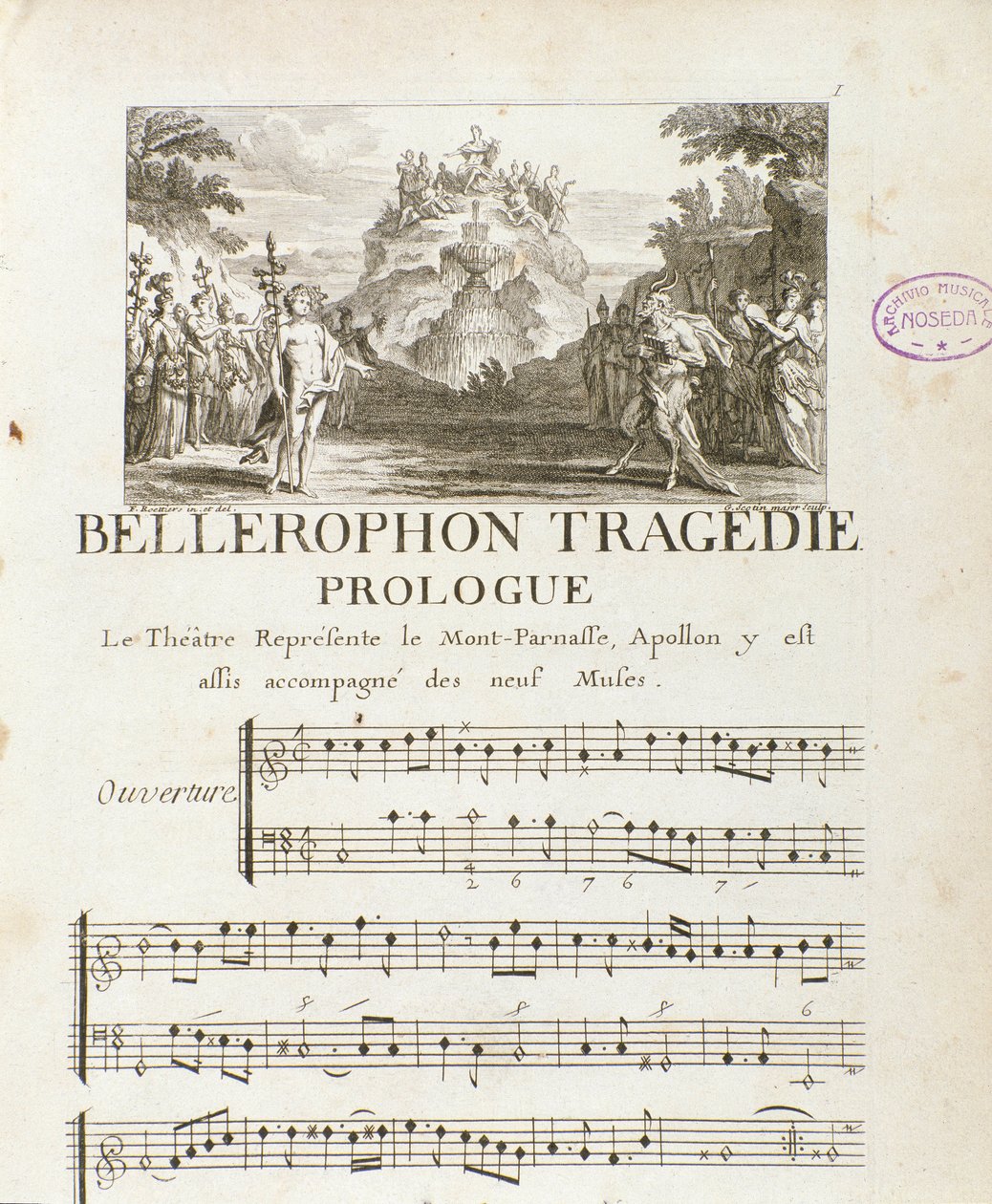 Prolog av "" Bellerophon "" Lyrique-tragedie i fem akter med en prolog av Jean Baptiste Lully (Giovanni Battista Lulli) (Jean-Baptiste) (1632-1687). 1714. av Unknown artist
