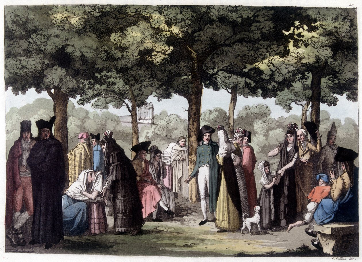 Promenade av esplanaden i Barcelona. Litografi fra 1800-tallet. av Unknown artist