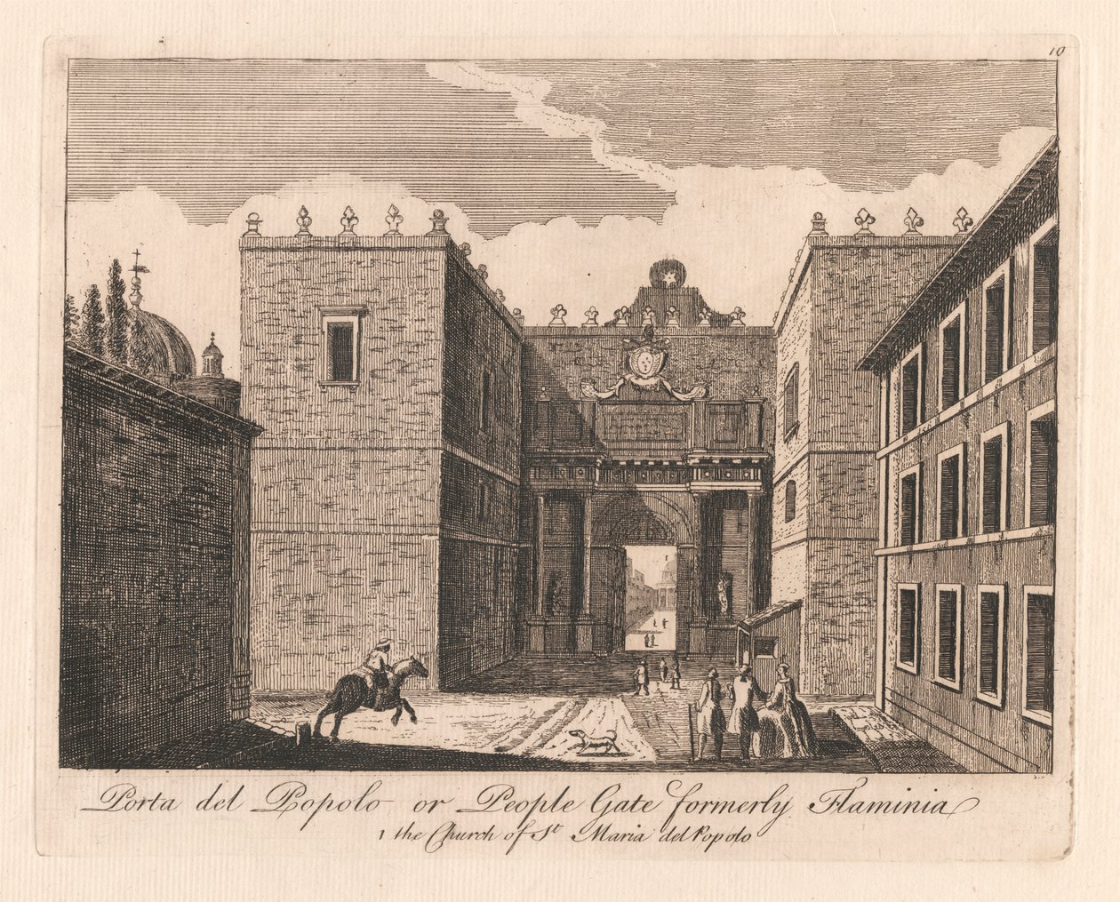 Prota del Popolo eller People Gate tidligere Flaminia: 1. kirken St. maria del Popolo av Unknown artist
