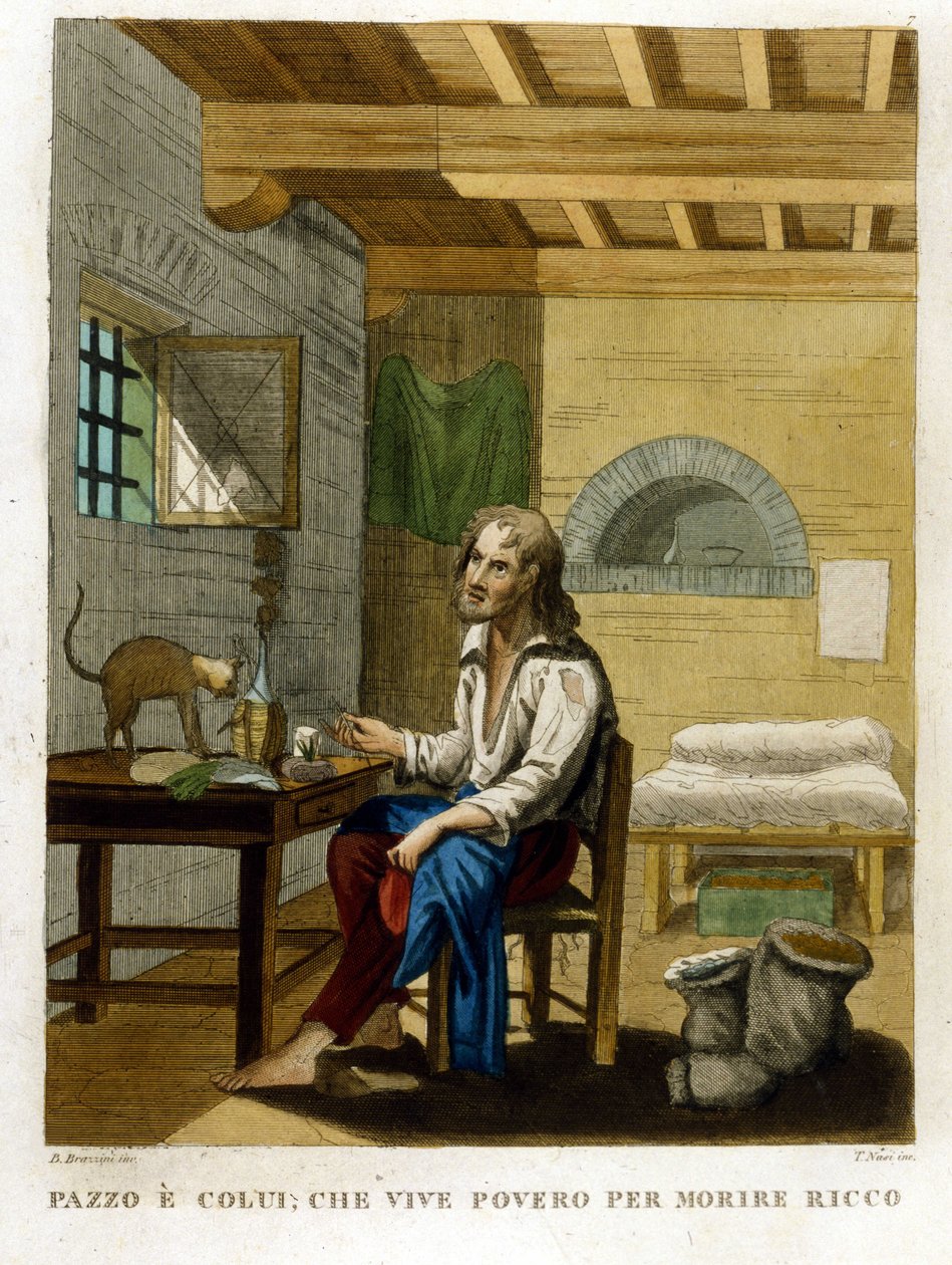 Ordtak som illustrerer grådighet: «Å leve fattig for å dø rik». av Unknown artist