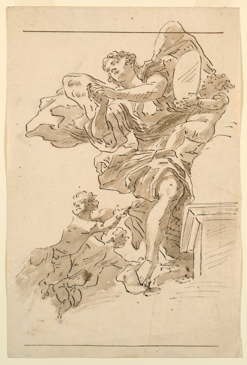 Putti og bevinget figur av Unknown artist