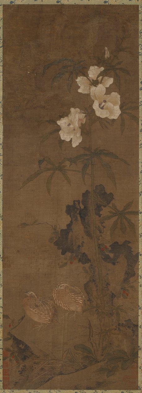 Vaktel og blomster av Unknown artist