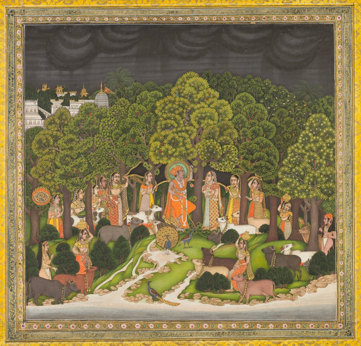 Radha og Krishna møtes i skogen under en storm av Unknown artist