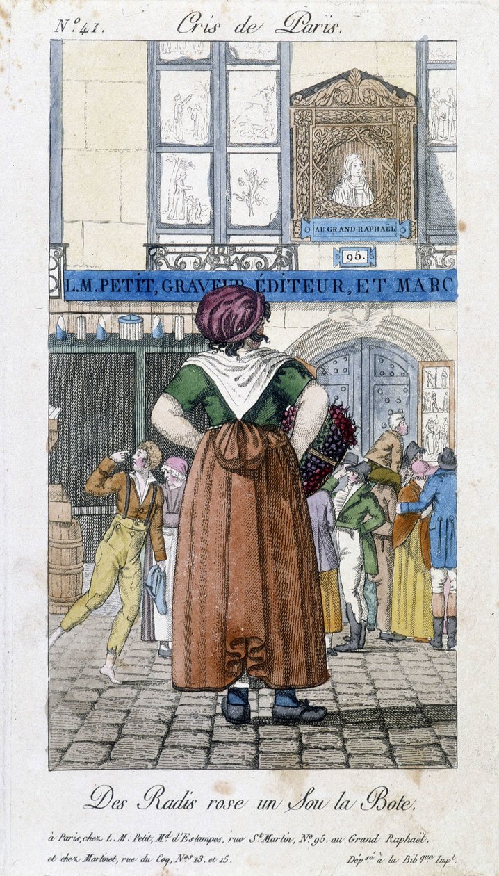 Reddikhandler i gatene i Paris - i “” Cris de Paris””, deb. 1800-tallet av Unknown artist