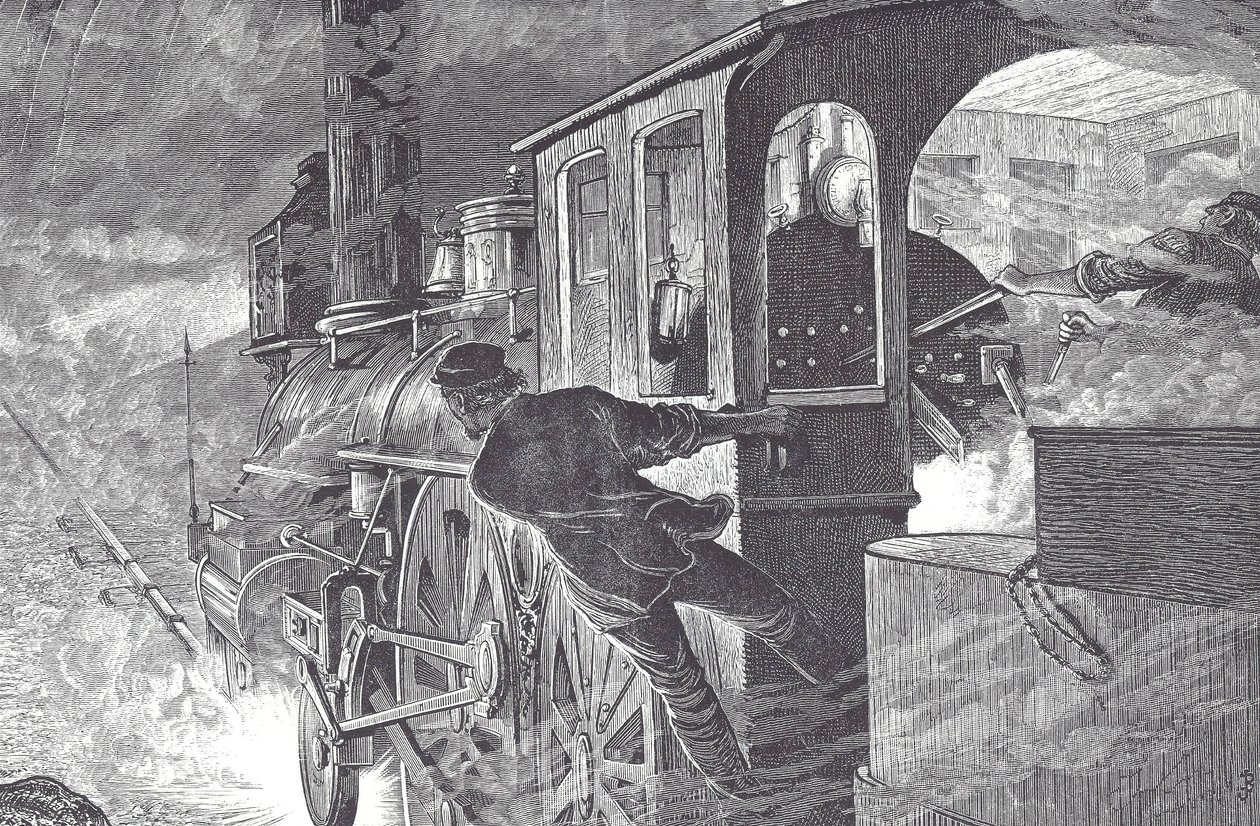 Jernbanesjåfører, sent på 1800-tallet (tregravering) av Unknown artist
