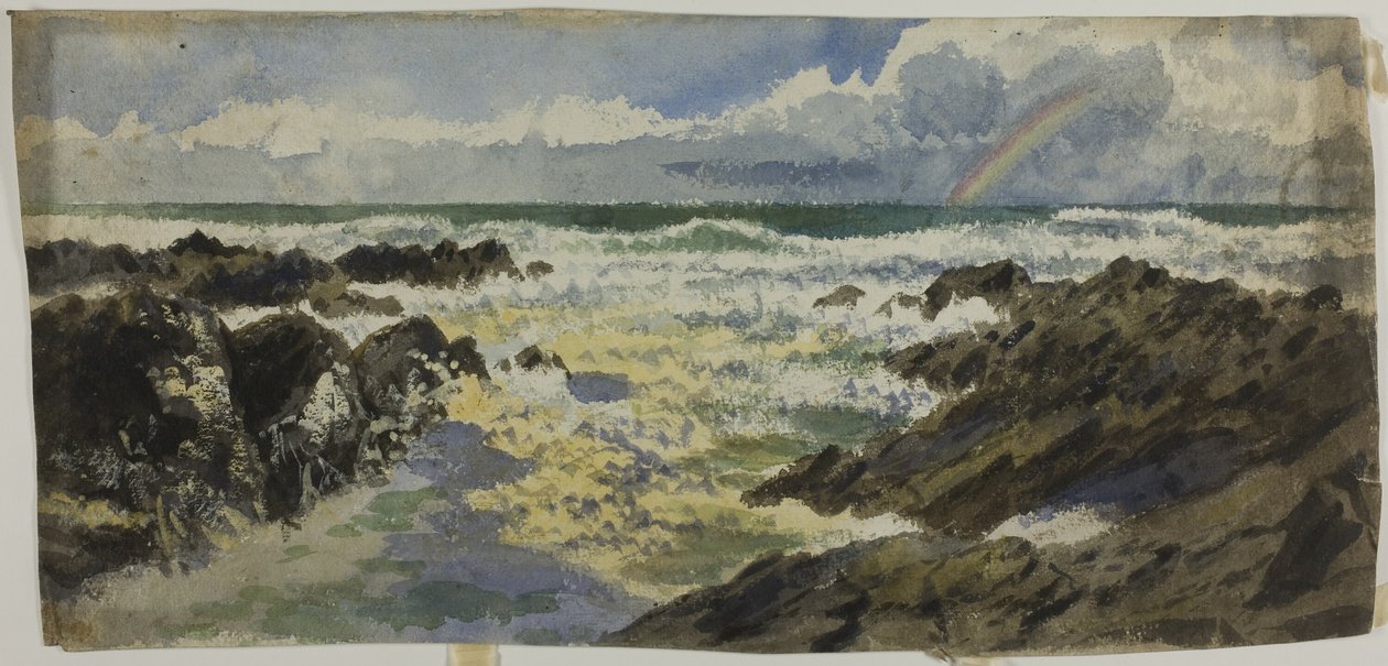 Regnbue over stormende hav av Unknown artist