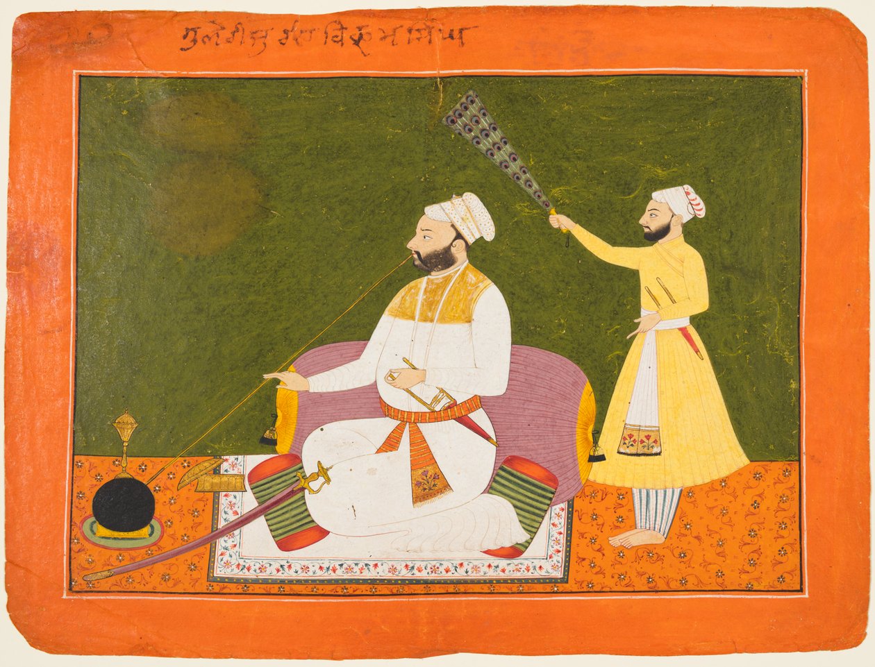 Raja Bikram Singh fra Guler (f. 1661–75) Røyker en vannpipe av Unknown artist