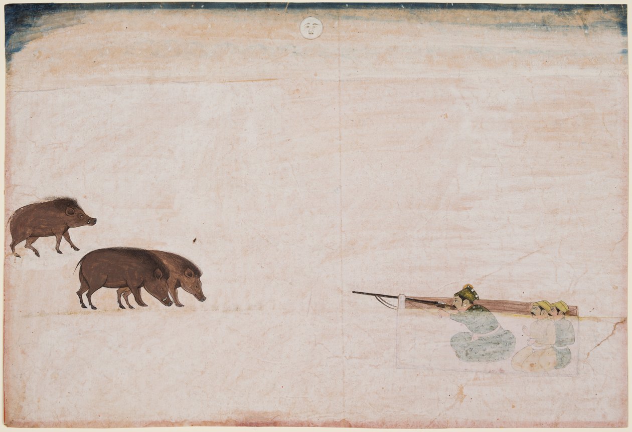Raja Ram Chand av Amber (f. 1667–88) Jakt på villsvin av Unknown artist