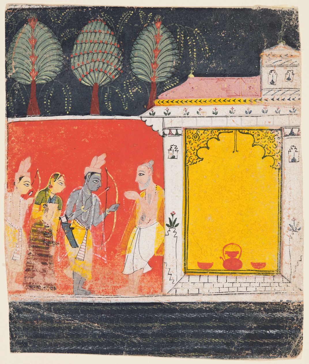 Rama, Sita og Lakshmana Besøk Eremitasjen ved Sage Bharadwaja ved Prayag, fra Ramayana av Unknown artist