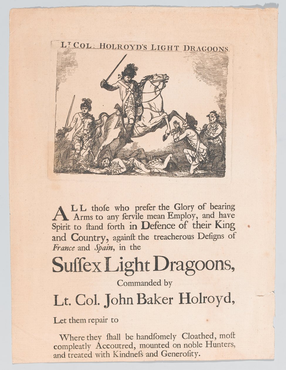 Rekrutteringsplakat for oberstløytnant Holroyds Light Dragoons, 1780 ca. av Unknown artist