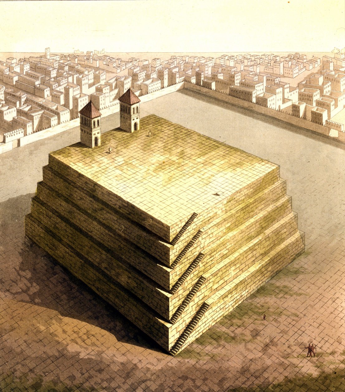 Representasjon av Tenochtitlan, tidligere aztekisk hovedstad som ble skutt ned av Hernan (eller Hernando) Cortes eller Fernand Cortez (1485-1547) i 1521. Tegning. 18. århundre. av Unknown artist