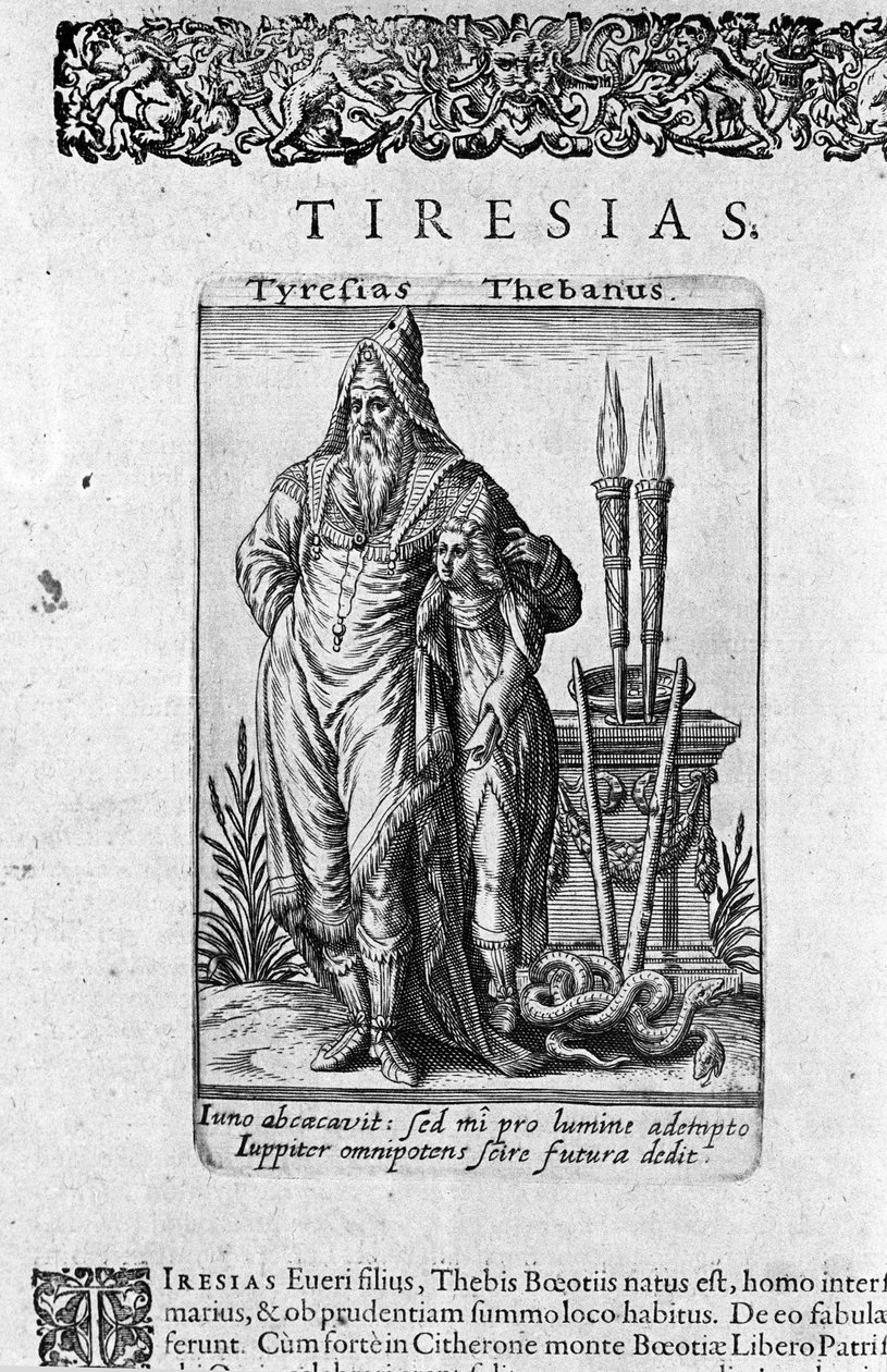 Representasjon av den greske devinen av Thebes Tiresias"" Plate fra "De Divinatione Magicis Prestigiis""" av JJ Boissard 1600-tallet av Unknown artist